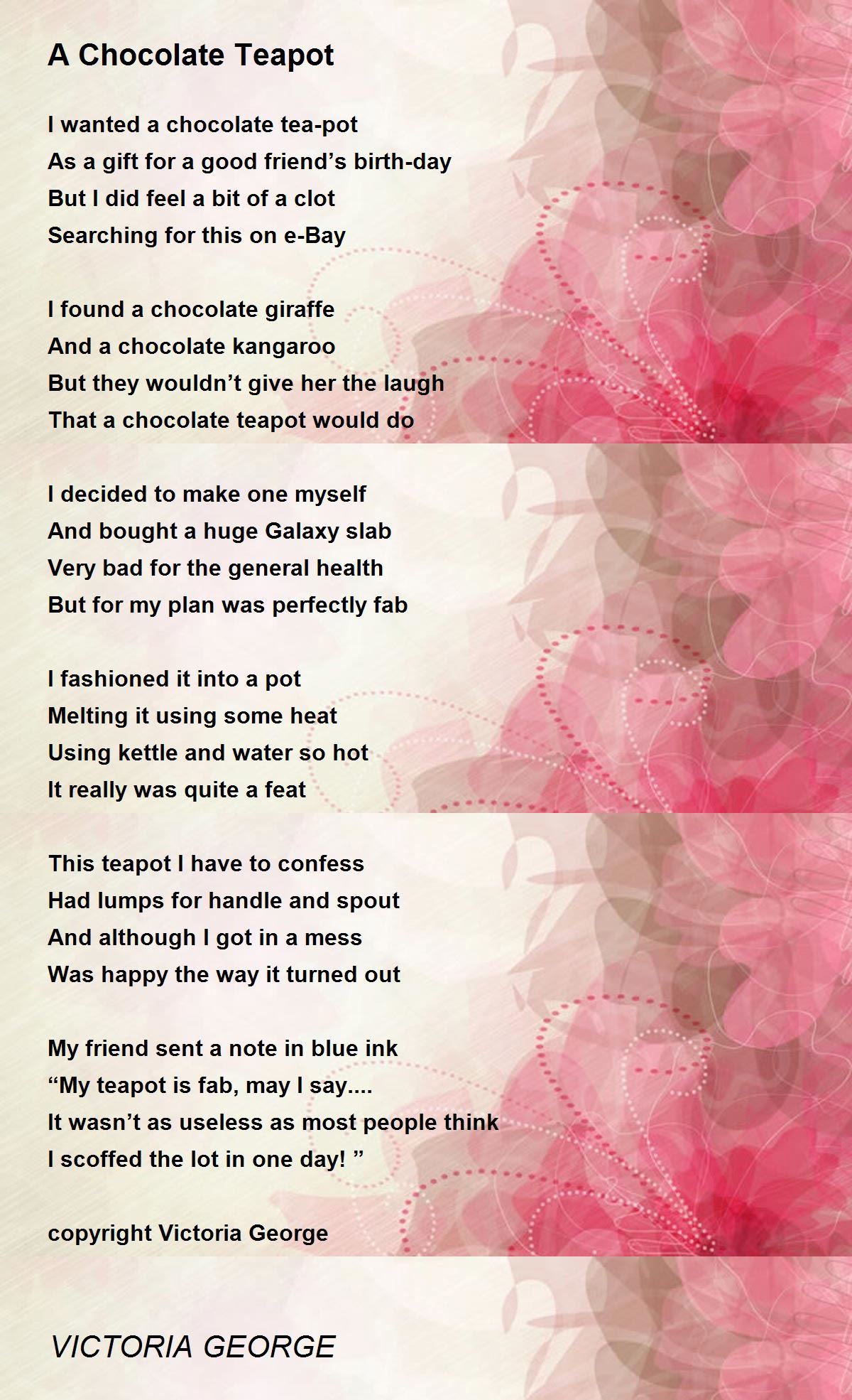 A Chocolate Teapot Poem by VICTORIA Poem Hunter