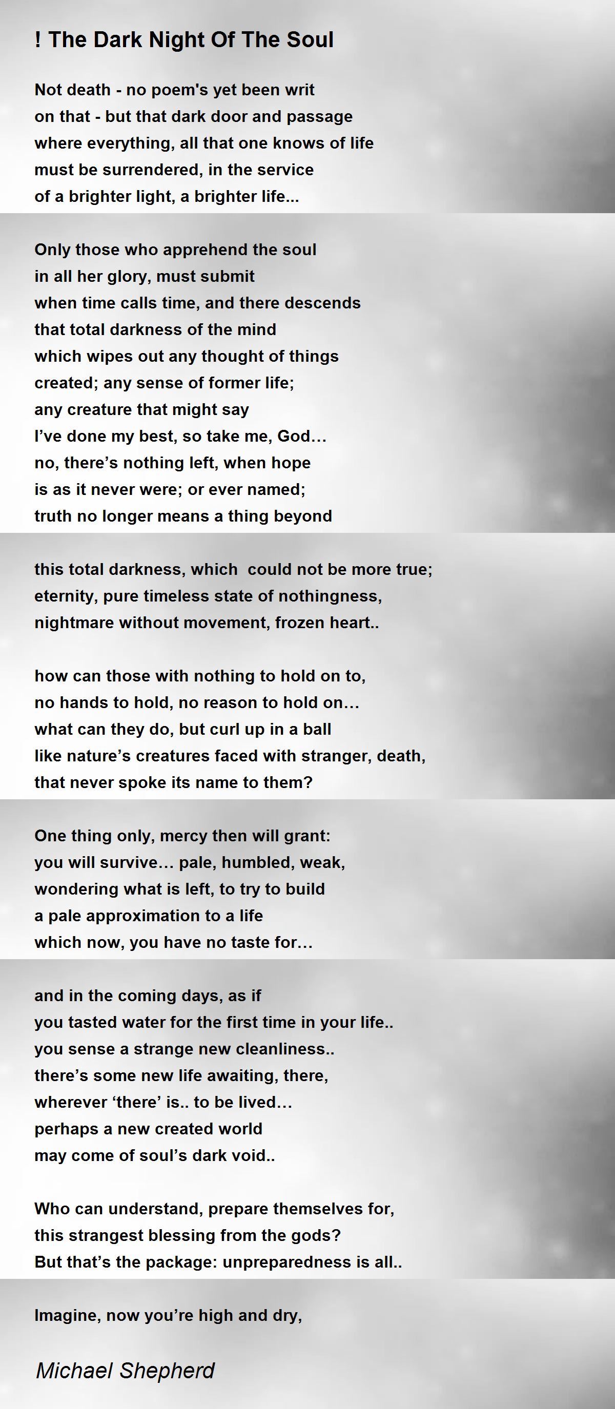 ! The Dark Night Of The Soul Poem by Michael Shepherd - Poem Hunter