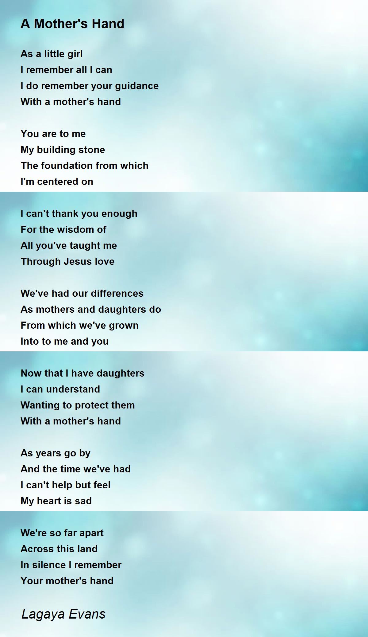 A Mother's Hand A Mother's Hand Poem by Lagaya Evans