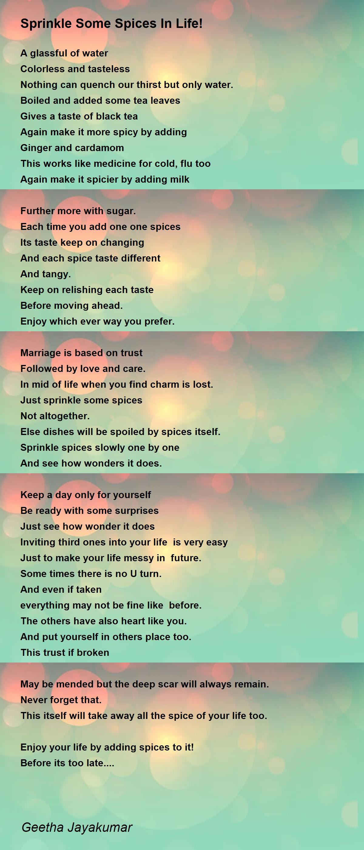 Sprinkle Some Spices In Life! by Geetha Jayakumar - Sprinkle Some