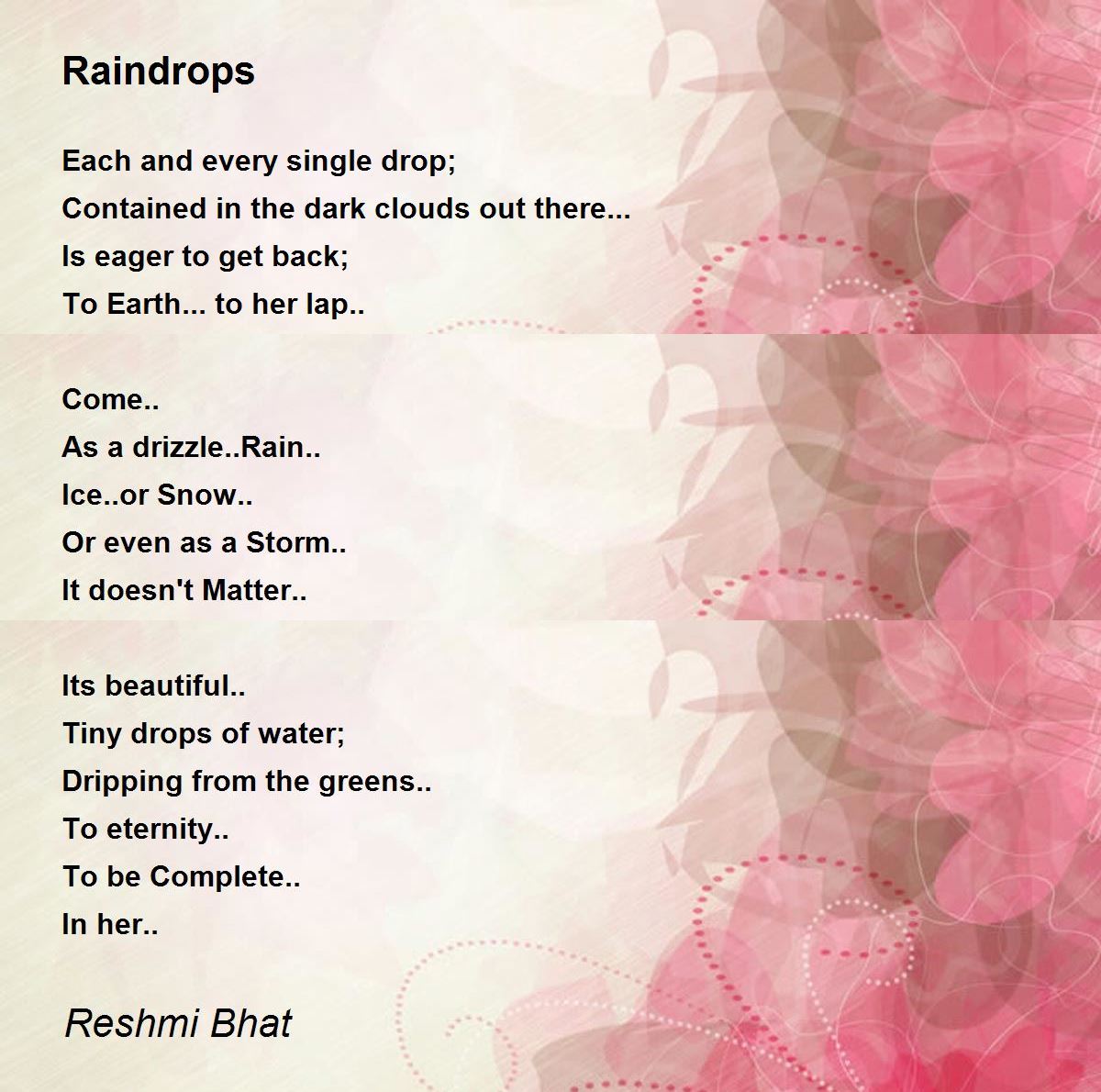 Raindrops Poem by Reshmi Bhat Poem Hunter