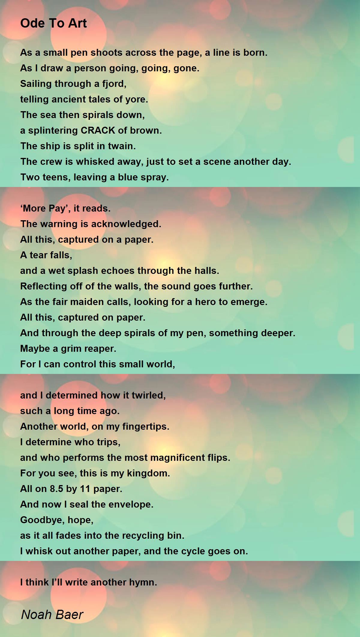 Ode To Art by Noah Baer - Ode To Art Poem