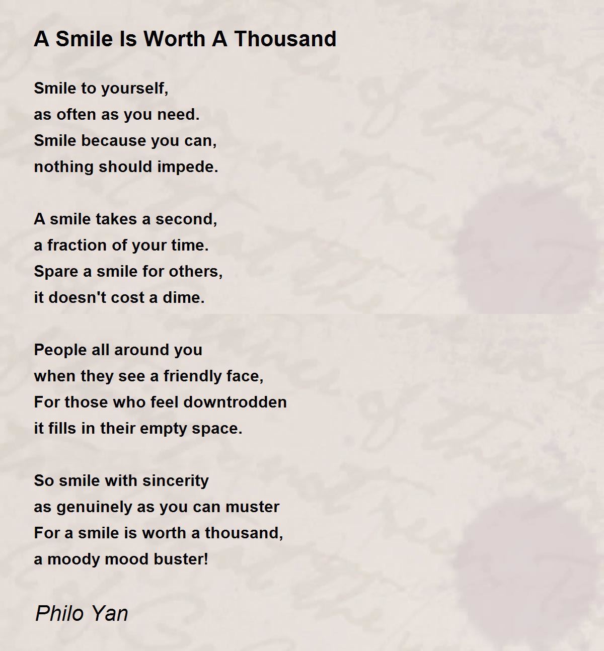 A Smile Is Worth A Thousand A Smile Is Worth A Thousand Poem by Philo Yan