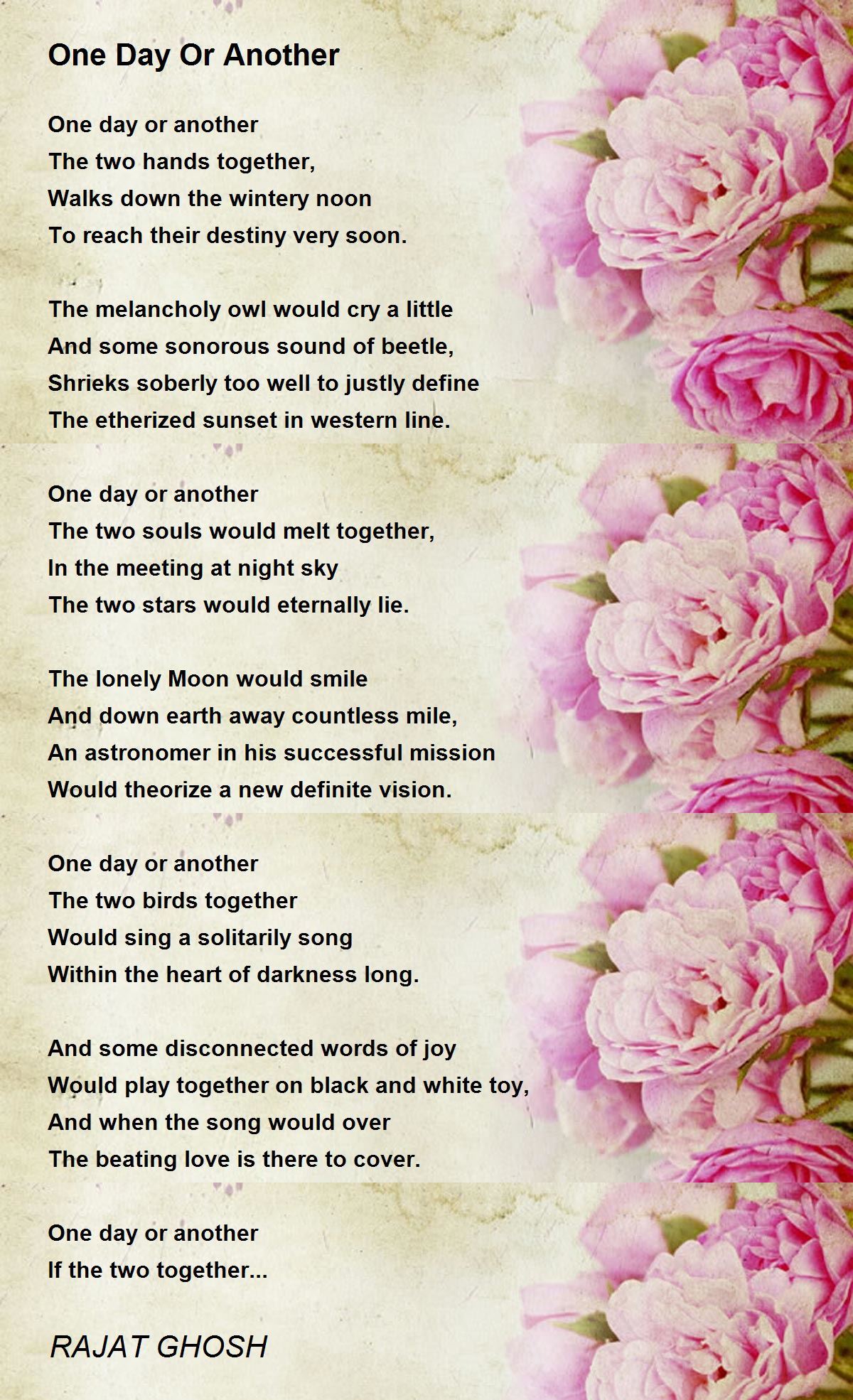 One day or another one day or another poem by rajat ghosh