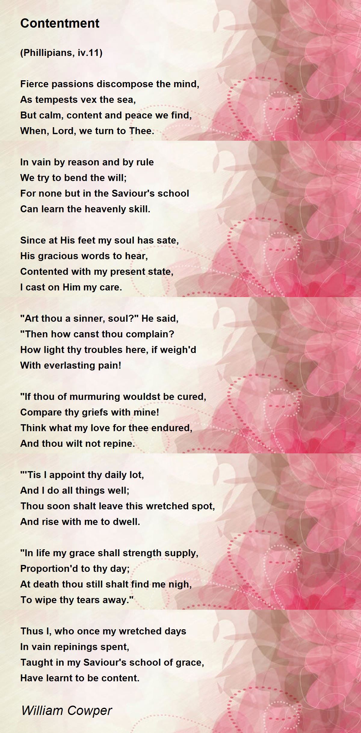 Contentment Poem by William Cowper - Poem Hunter