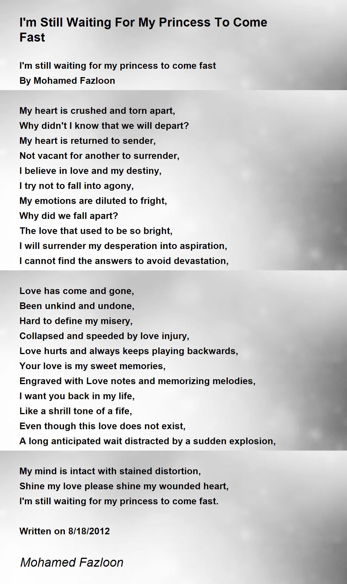 I M Still Waiting For My Princess To Come Fast I M Still Waiting For My Princess To Come Fast Poem By Mohamed Fazloon I M Still Waiting For My Princess To Come Fast I M Still Waiting For My Princess To Come Fast Poem By Mohamed Fazloon