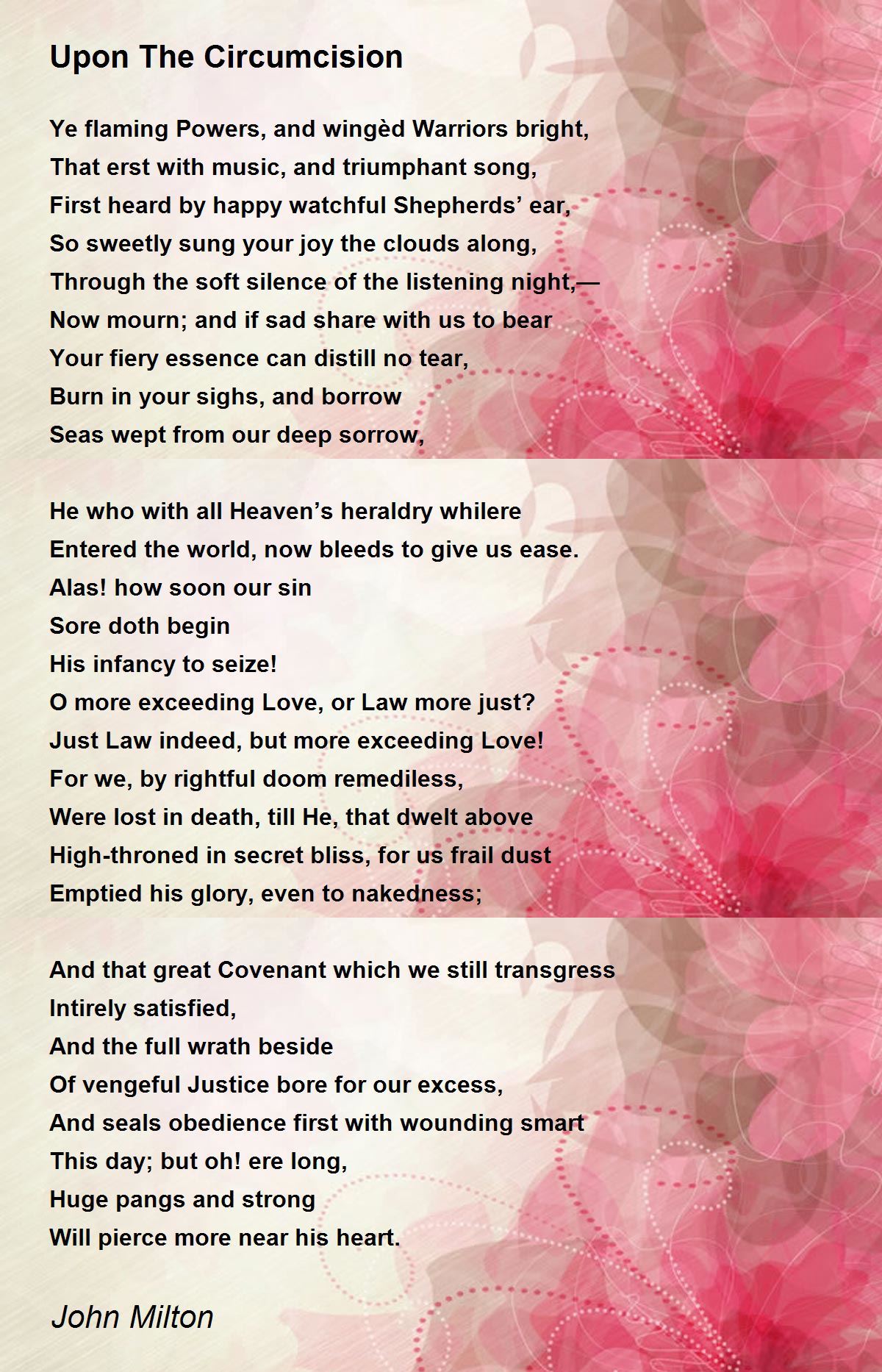 Upon The Circumcision Poem by John Milton - Poem Hunter