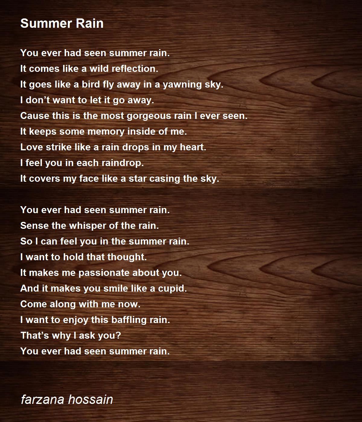 Summer Rain by farzana hossain Summer Rain Poem
