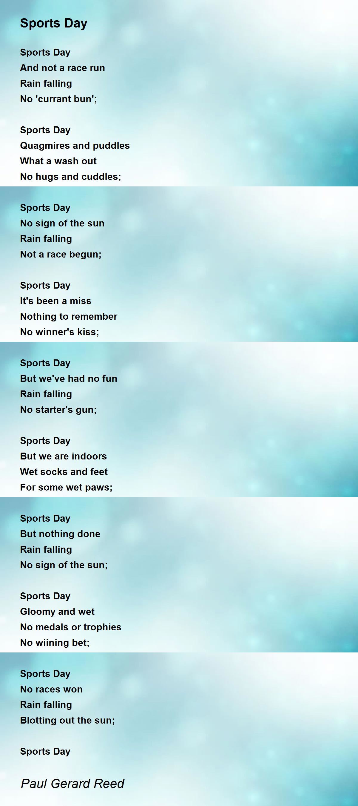 Sports Day Poem by Paul Reed - Poem Hunter