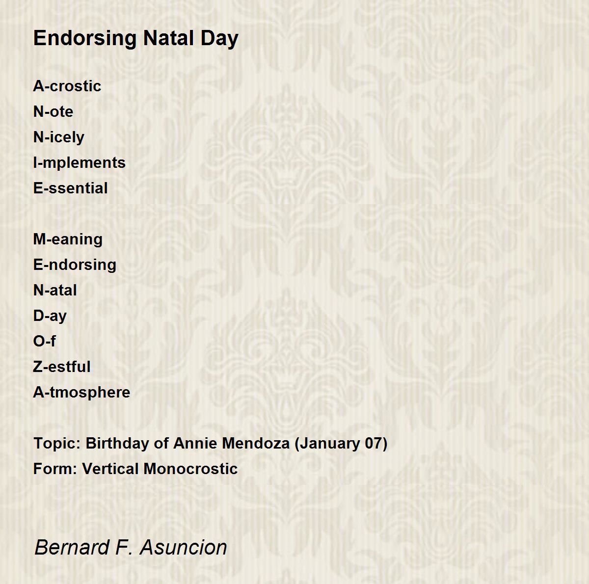 Endorsing Natal Day Poem by Bernard F. Asuncion - Poem Hunter
