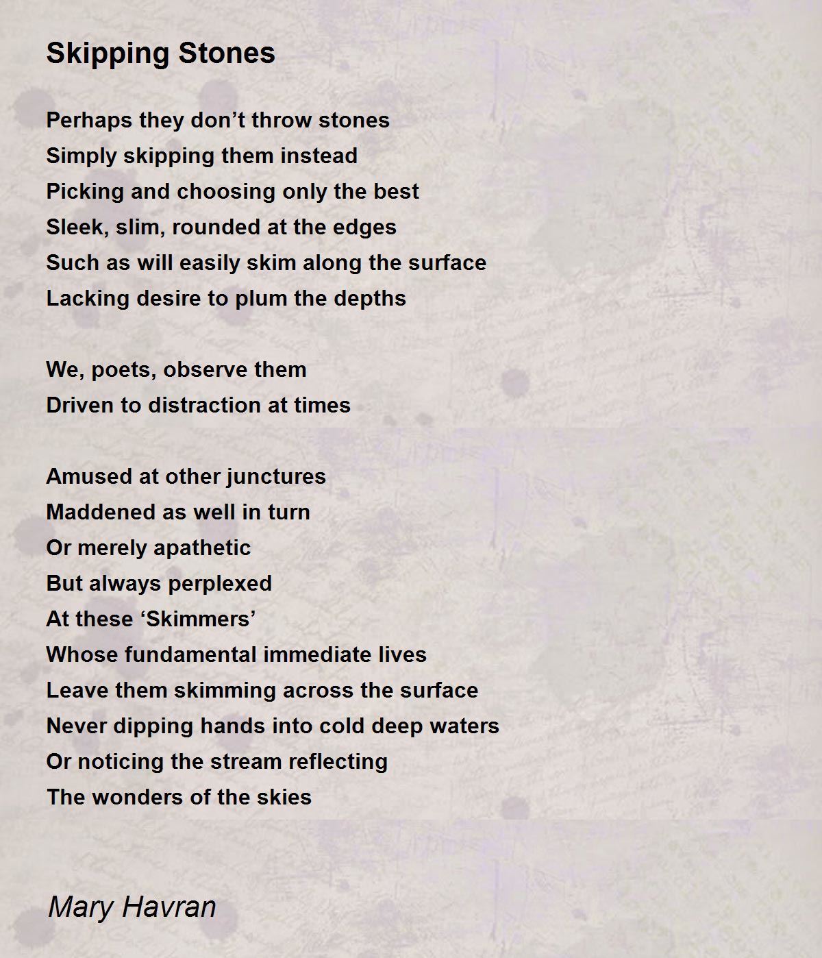 Skipping Stones Poem by Mary Havran - Poem Hunter
