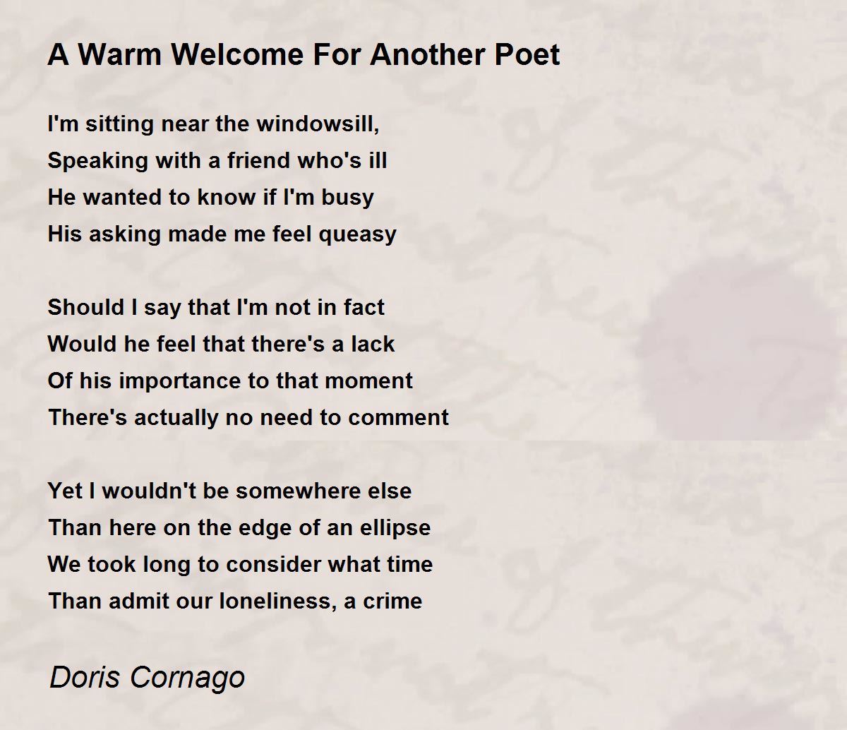 A Warm For Another Poet Poem by Doris Cornago Poem Hunter