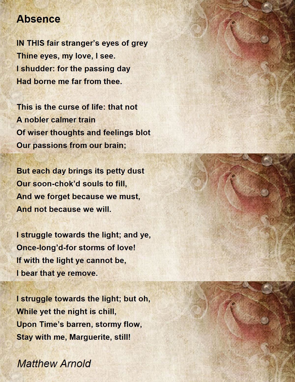 Absence Poem by Matthew Arnold - Poem Hunter