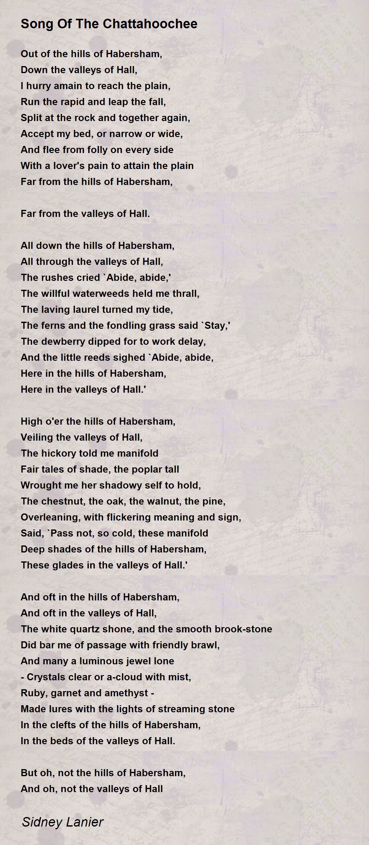 Song Of The Chattahoochee Poem by Sidney Lanier - Poem Hunter