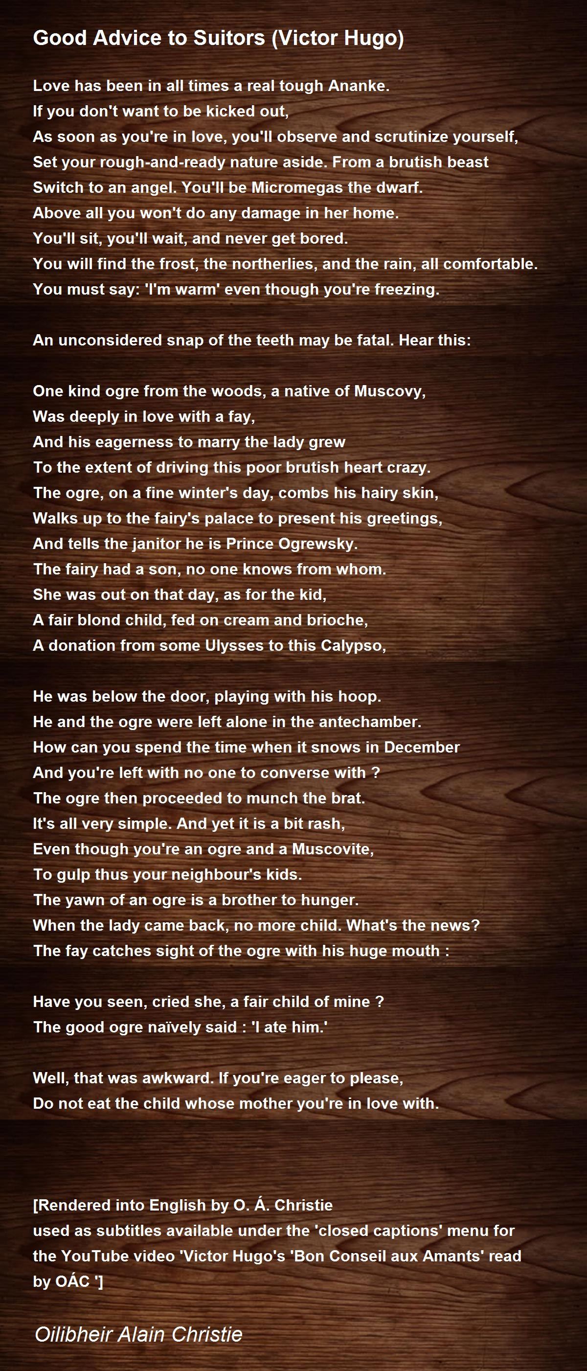 Good Advice to Suitors (Victor Hugo) by Oilibheir Álain Christie Good