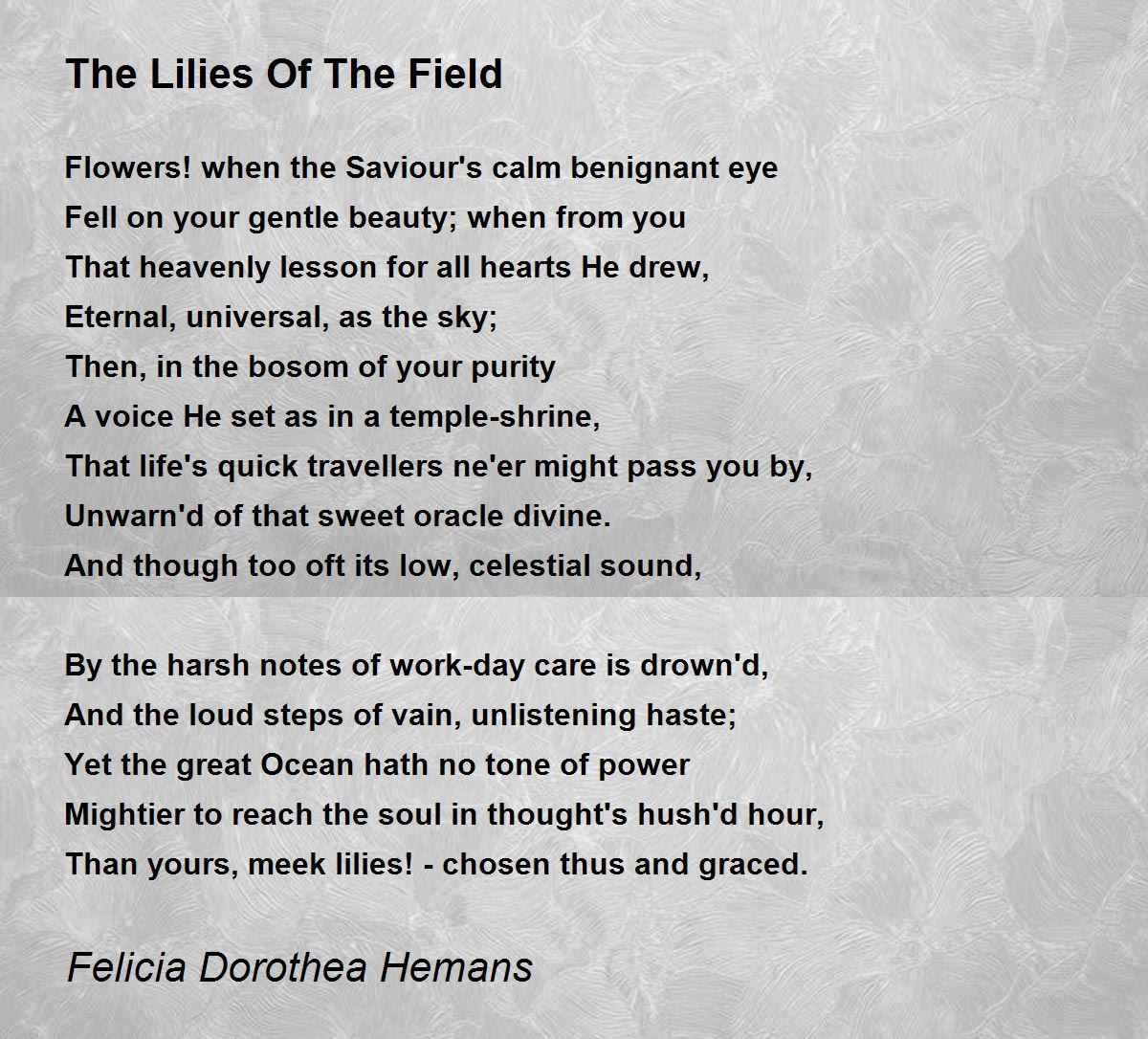 The Lilies Of The Field The Lilies Of The Field Poem by Felicia