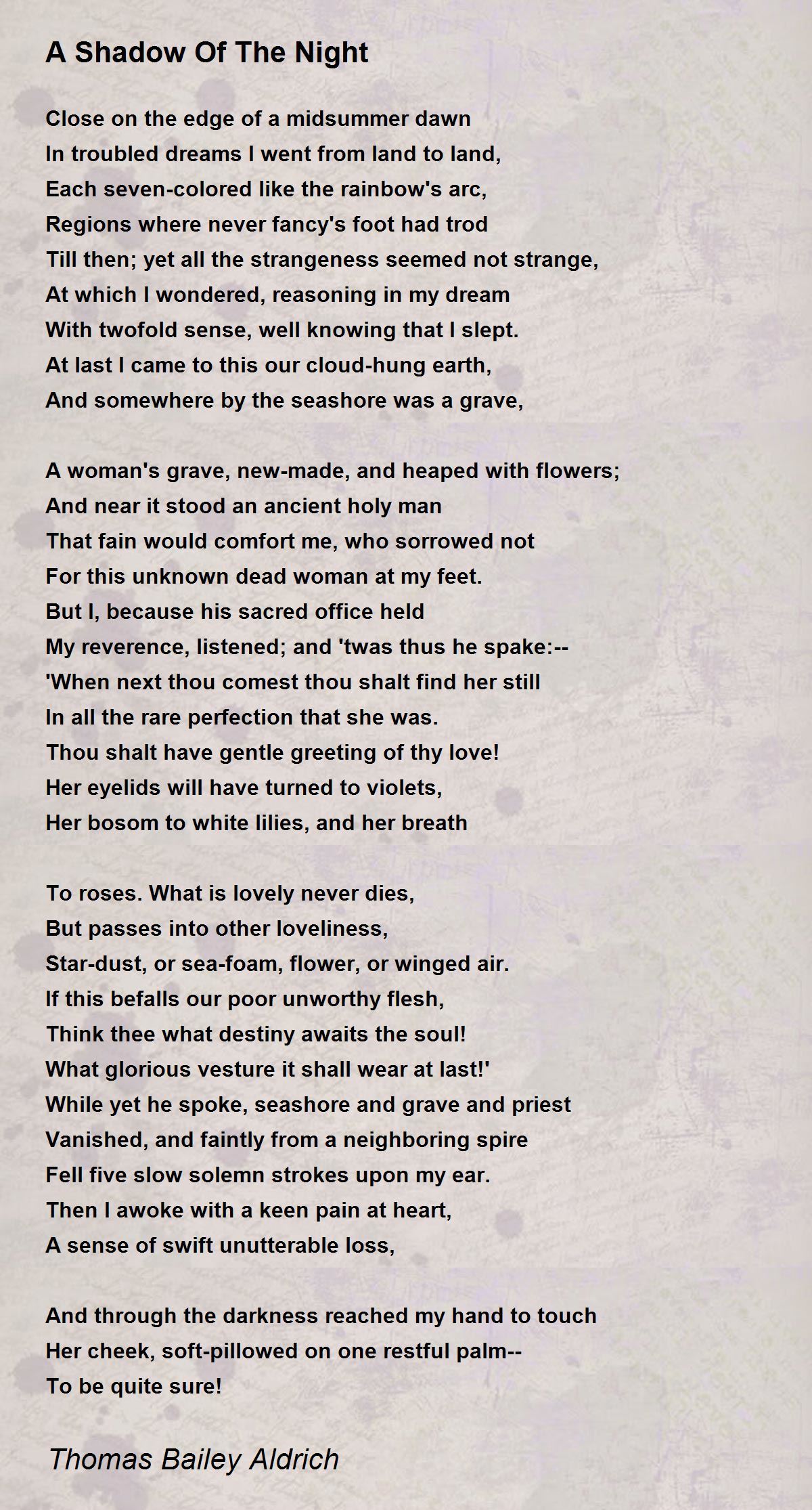 A Shadow Of The Night Poem by Thomas Bailey Aldrich Poem Hunter