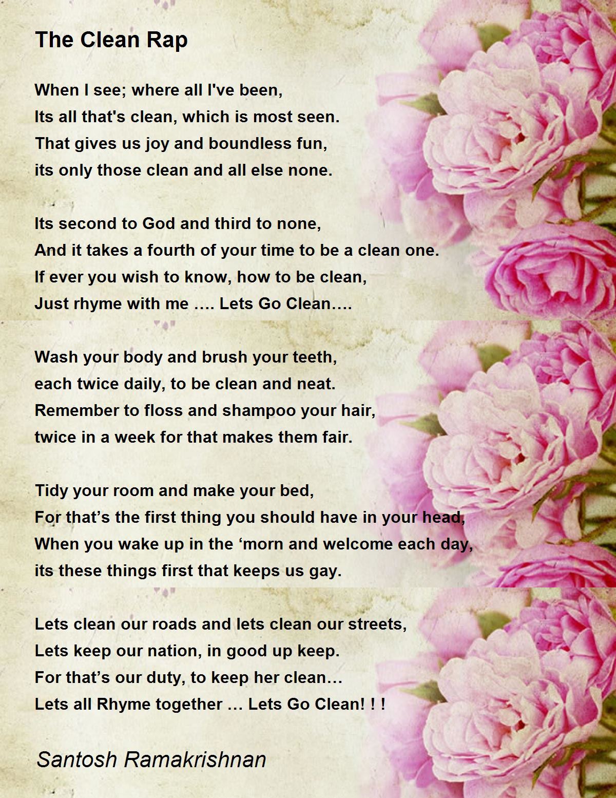 The Clean Rap Poem By Santosh Ramakrishnan Poem Hunter