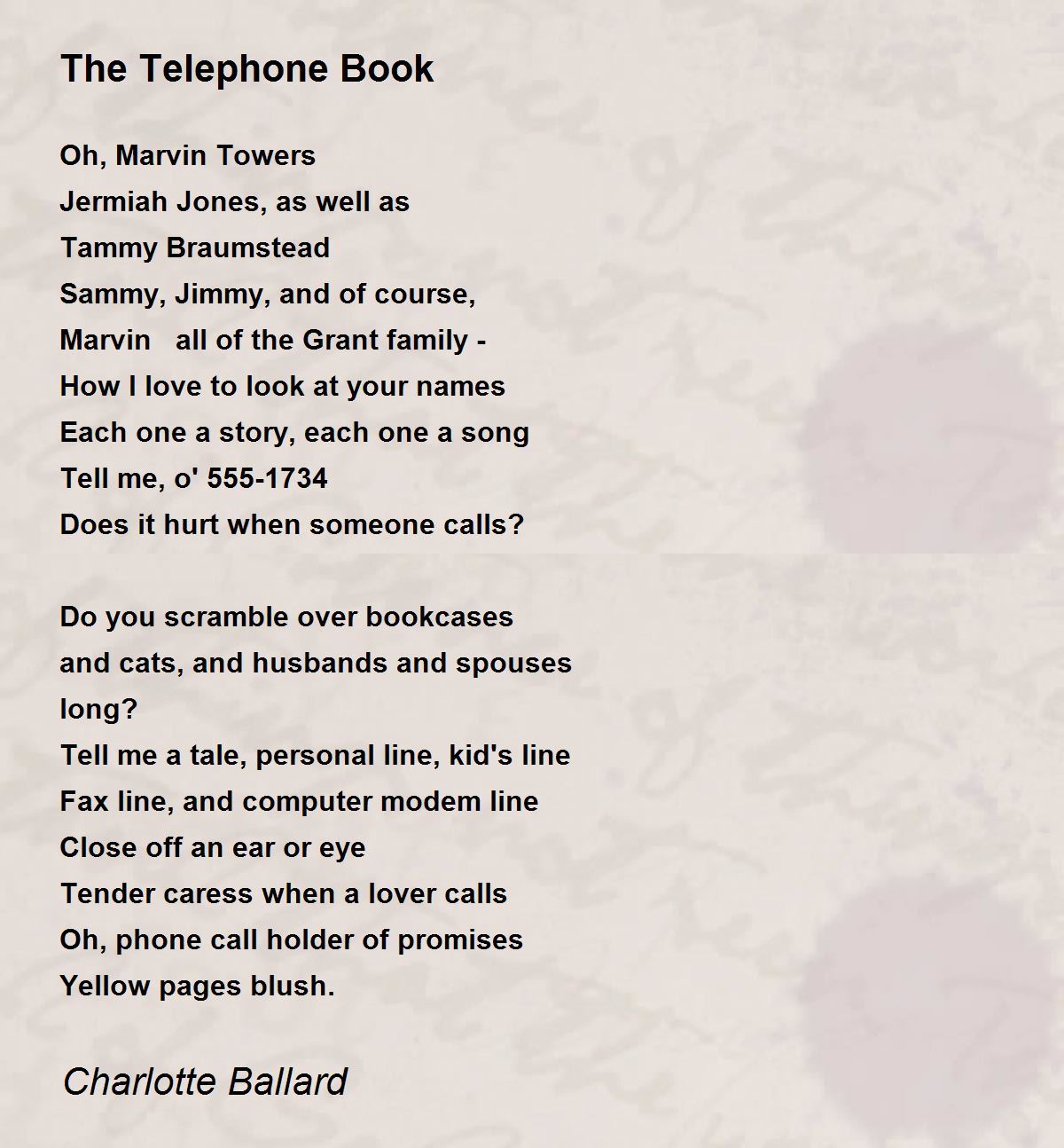 The Telephone Book by Charlotte Ballard The Telephone Book Poem
