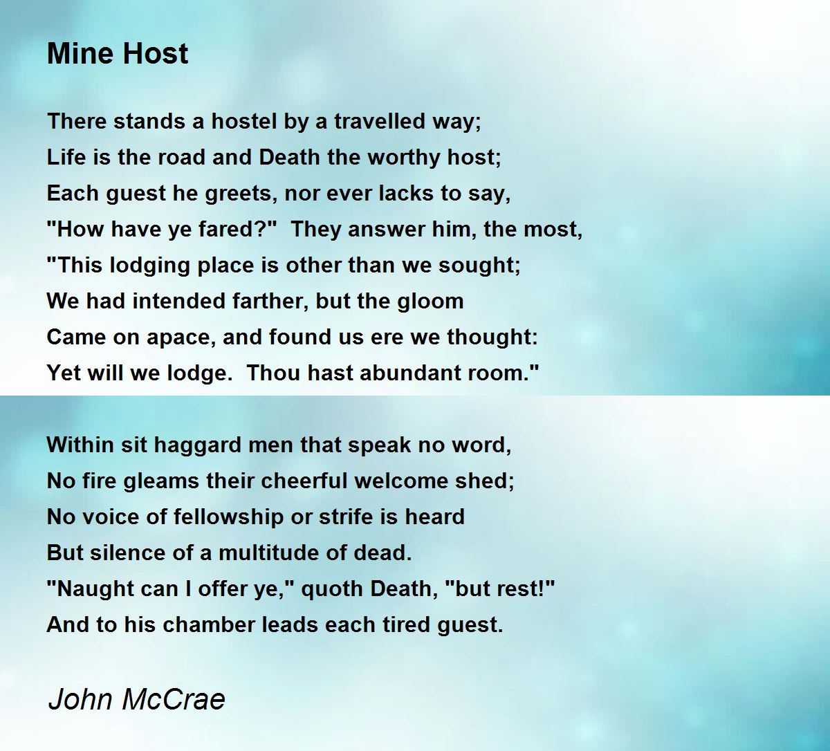Mine Host Poem by John McCrae - Poem Hunter