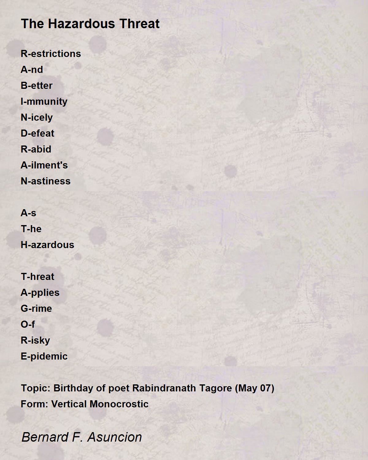 The Hazardous Threat The Hazardous Threat Poem by Bernard F. Asuncion