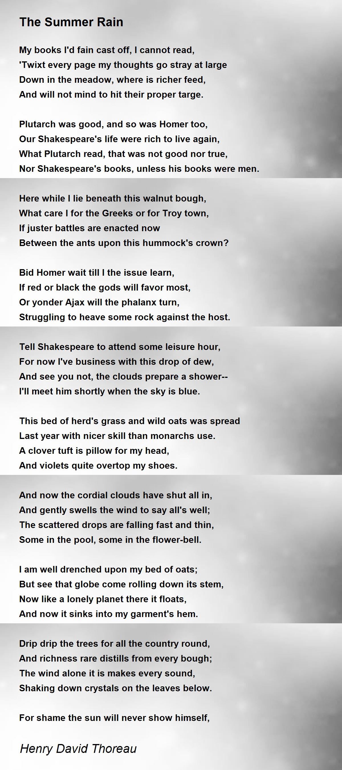 The Summer Rain Poem by Henry David Thoreau - Poem Hunter Comments