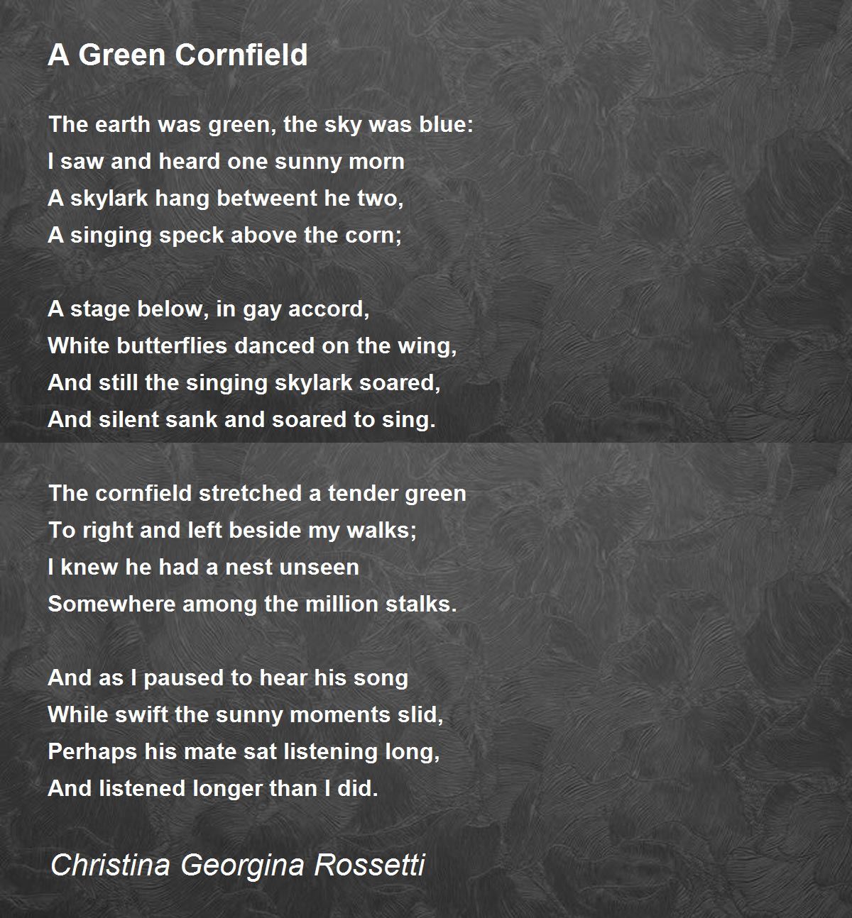 A Green Cornfield Poem by Christina Rossetti Poem Hunter