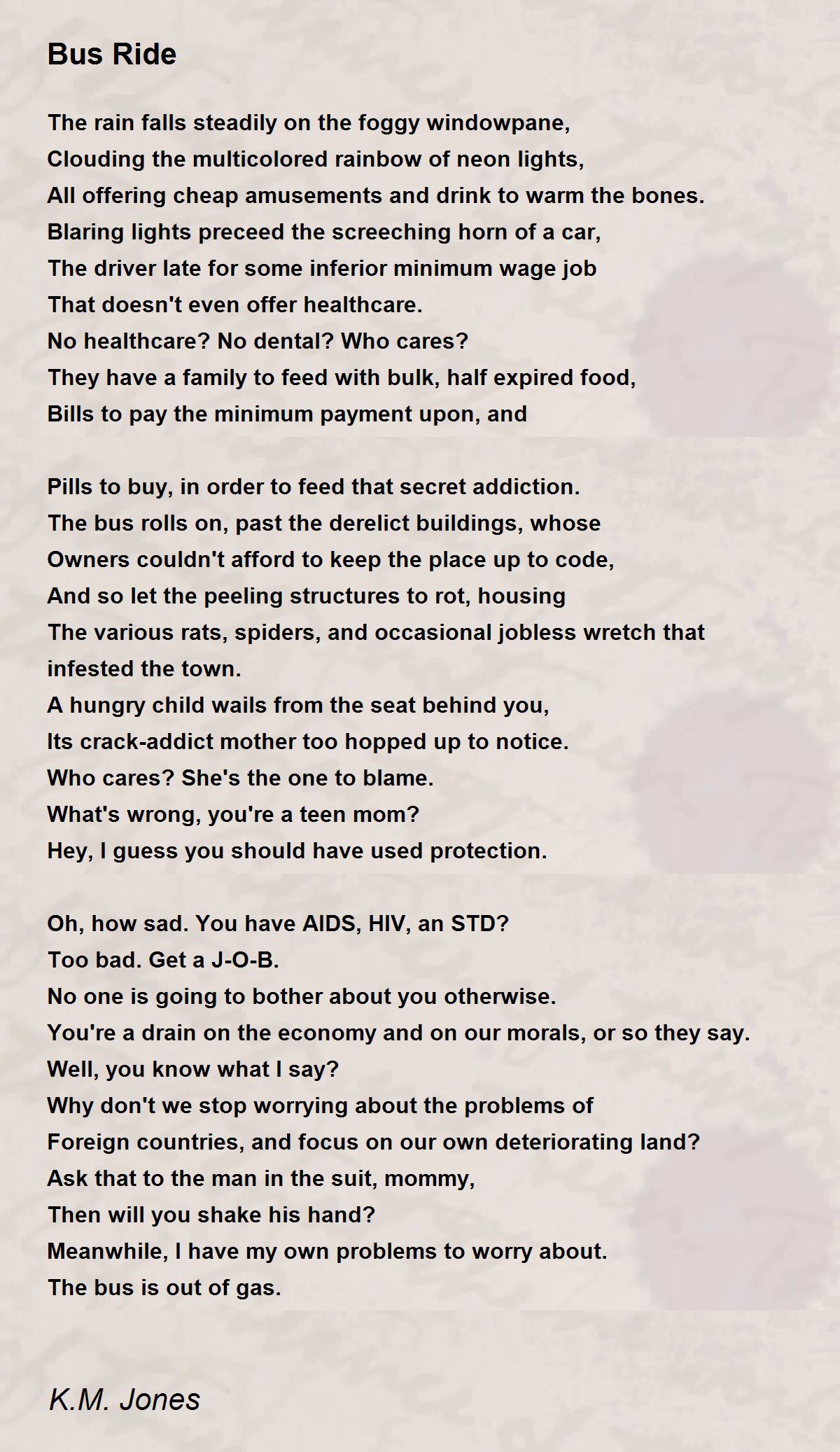Bus Ride Poem by K.M. Jones Poem Hunter