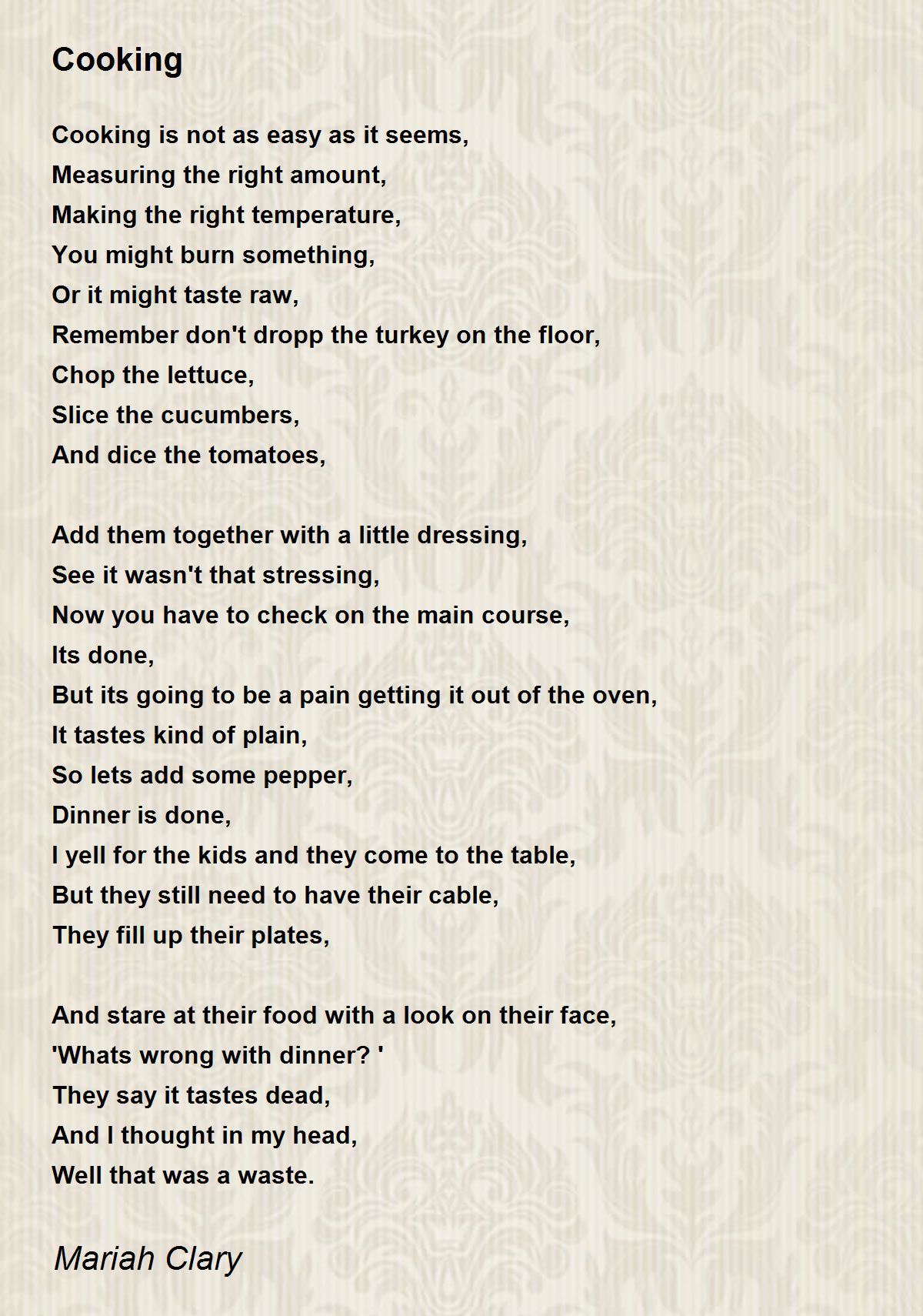 Cooking Poem by Mariah Clary Poem Hunter