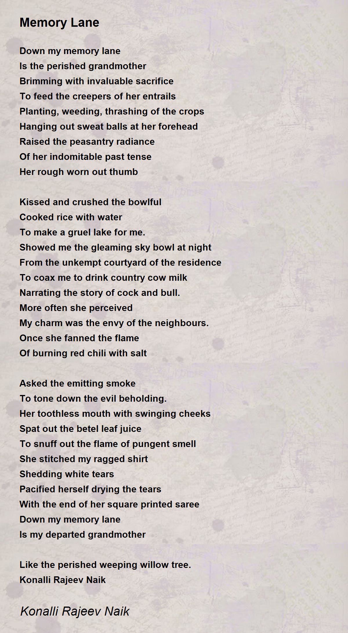 Memory Lane - Memory Lane Poem by Konalli Rajeev Naik