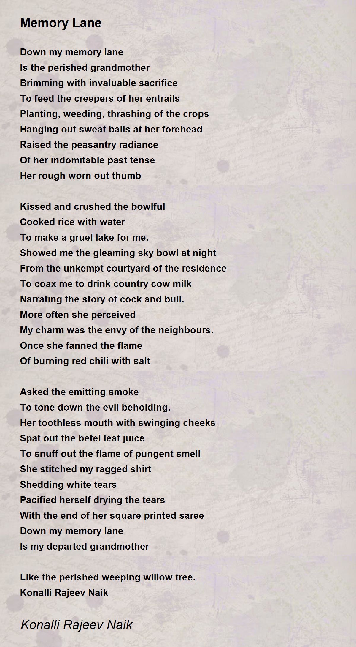 Memory Lane Memory Lane Poem by Konalli Rajeev Naik