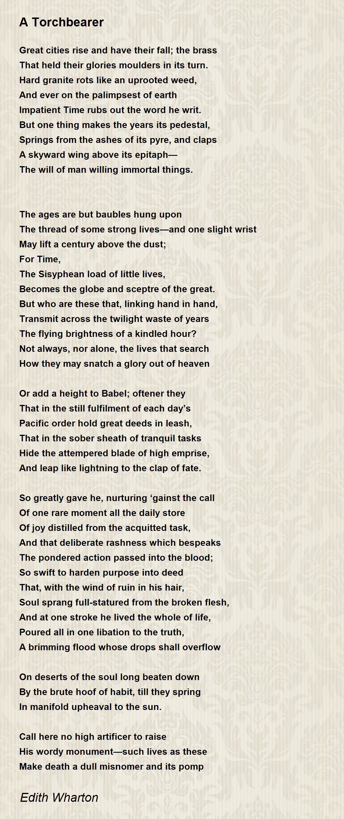 A Torchbearer A Torchbearer Poem by Edith Wharton
