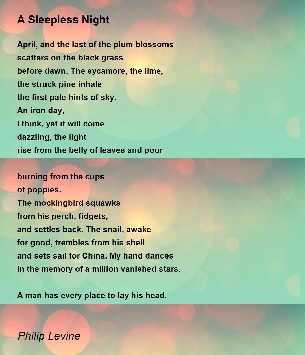 A Sleepless Night Poem by Philip Levine - Poem Hunter