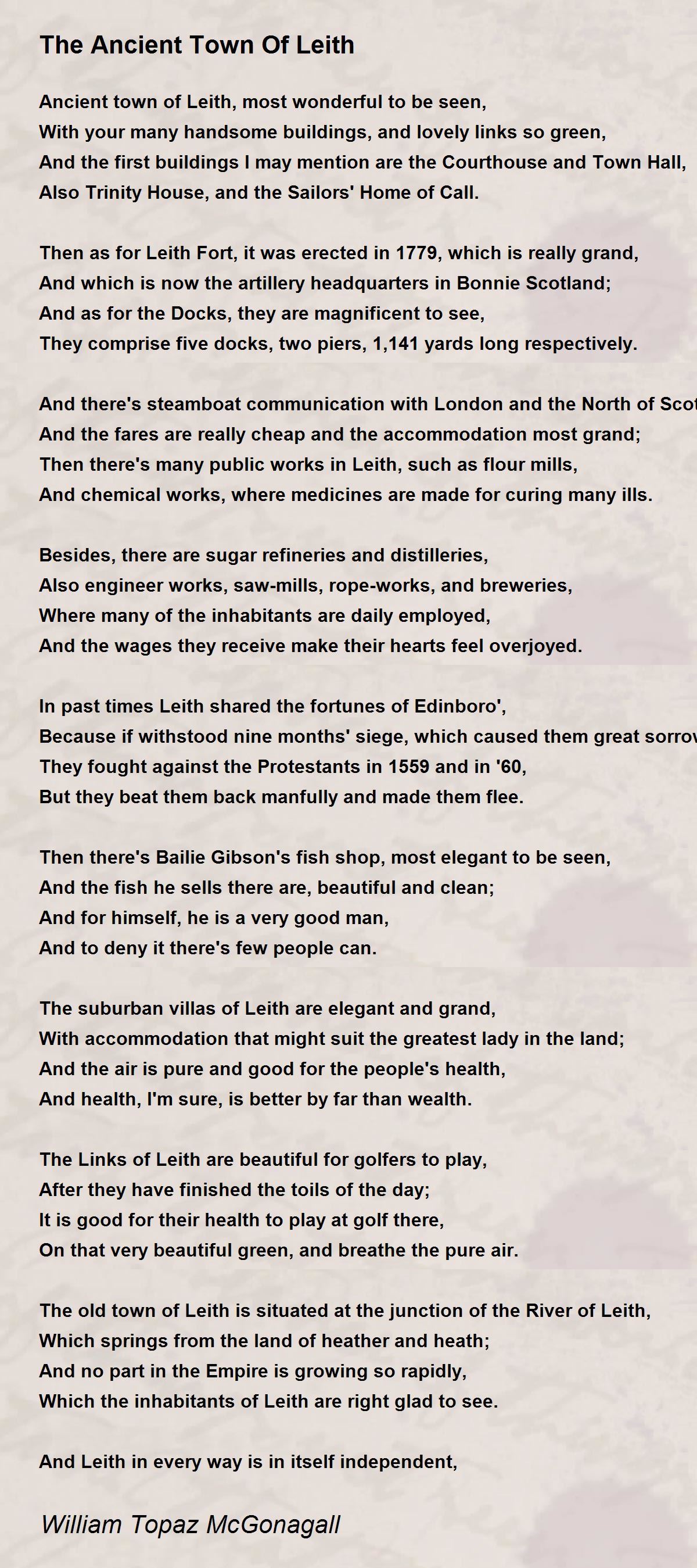 The Ancient Town Of Leith - The Ancient Town Of Leith Poem by William ...