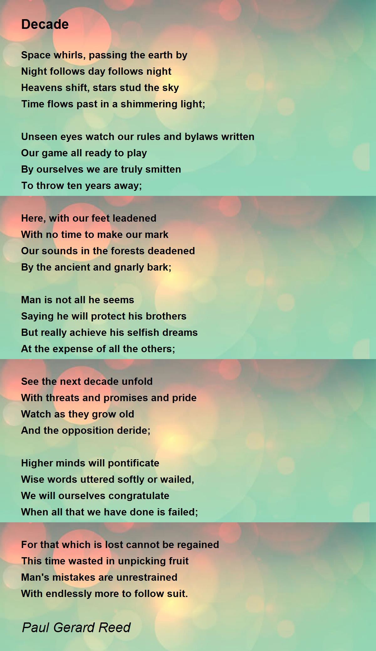 Decade by Paul Reed Decade Poem
