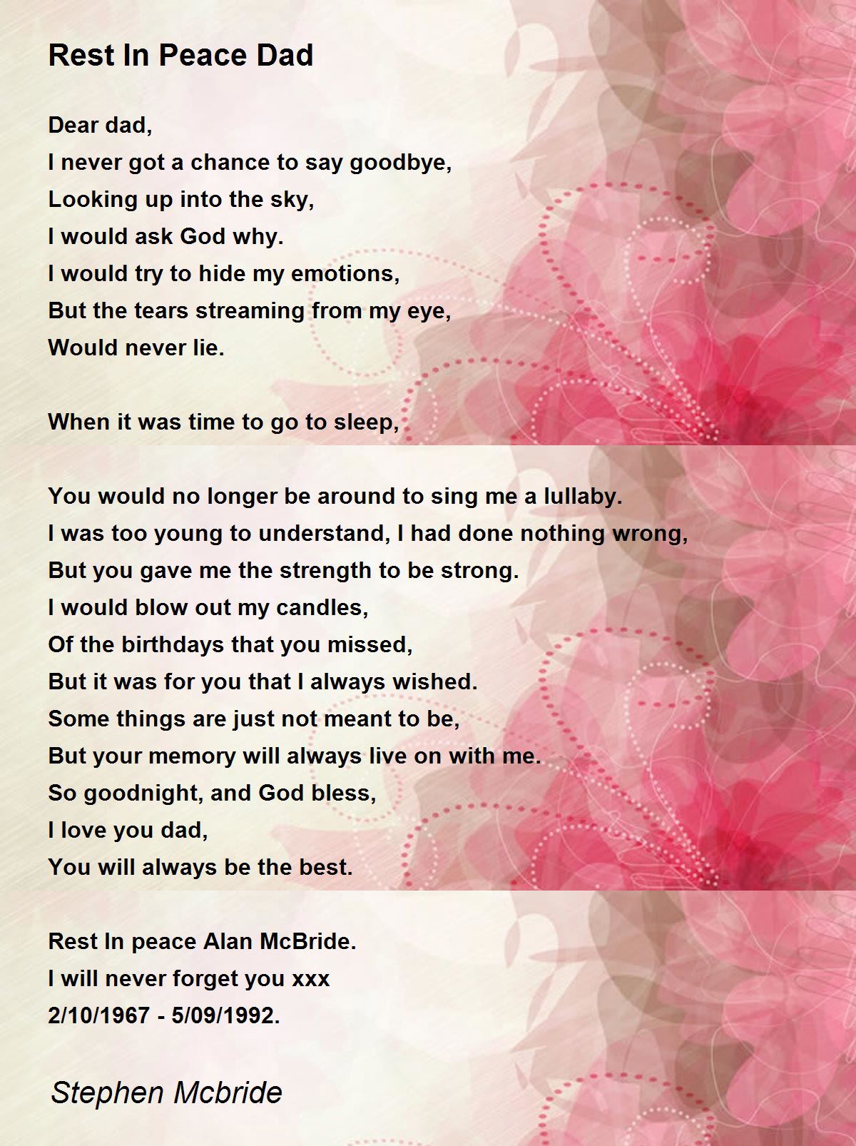 Rest In Peace Dad Rest In Peace Dad - Rest In Peace Dad Poem By Stephen Mcbride