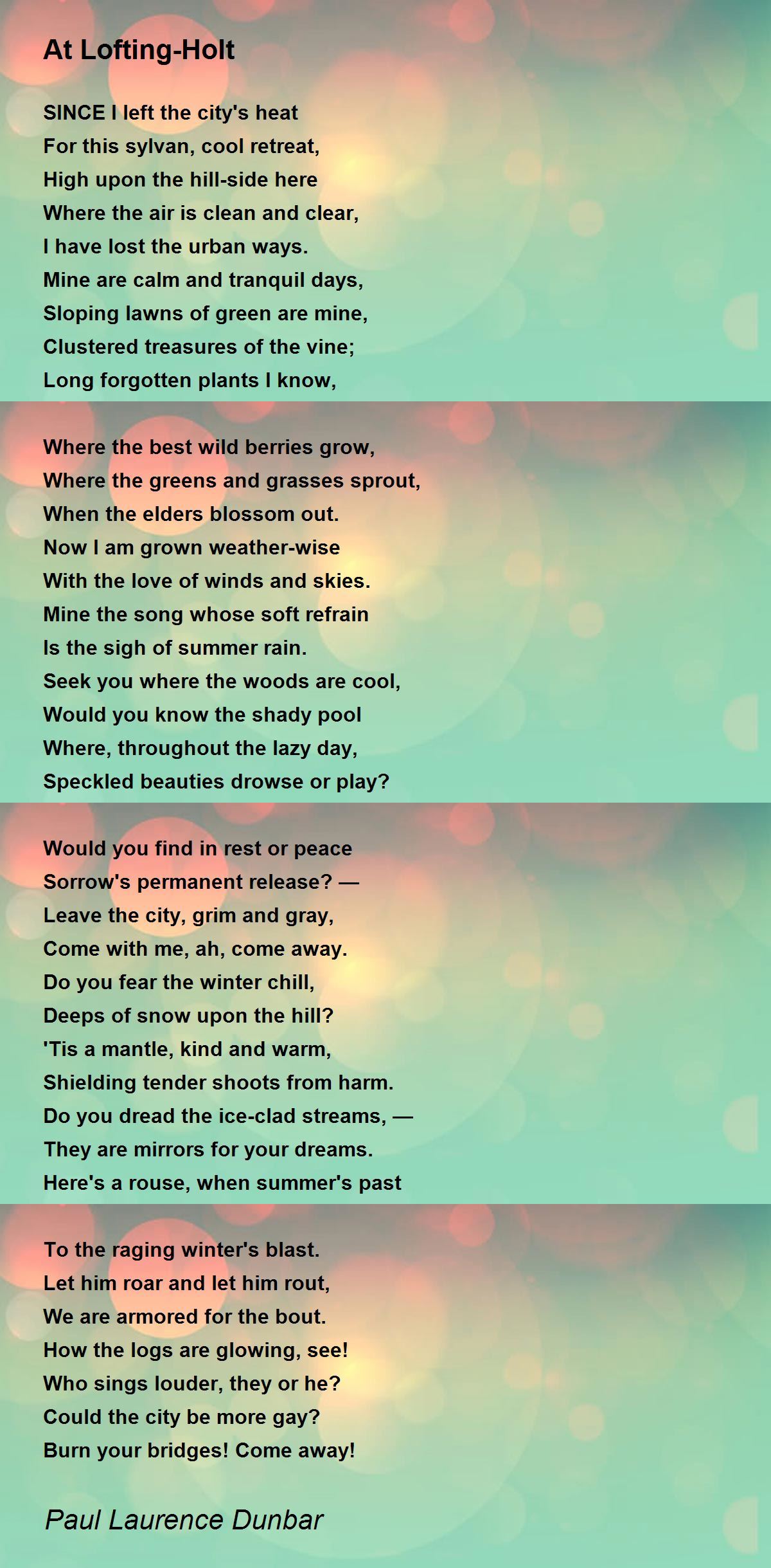 At Lofting-Holt Poem by Paul Laurence Dunbar - Poem Hunter
