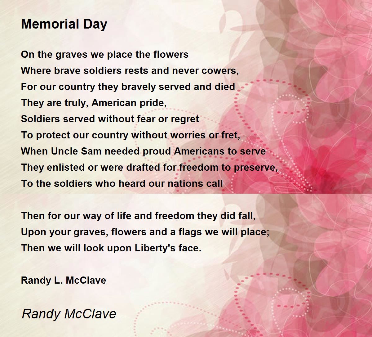 Memorial Day Memorial Day Poem by Randy McClave