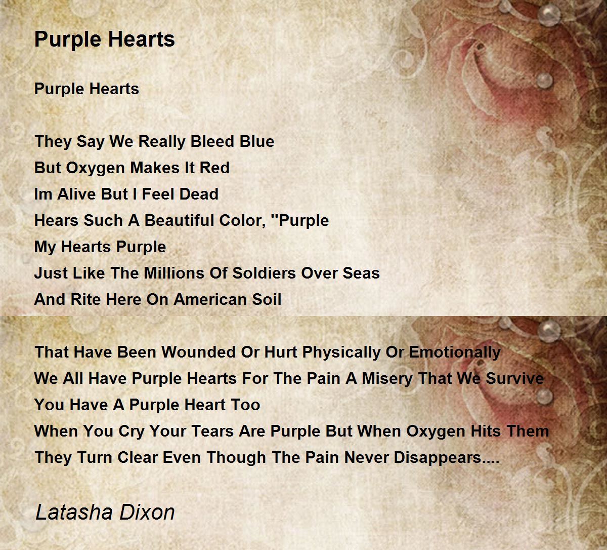 Purple Hearts Purple Hearts Poem by Latasha Dixon