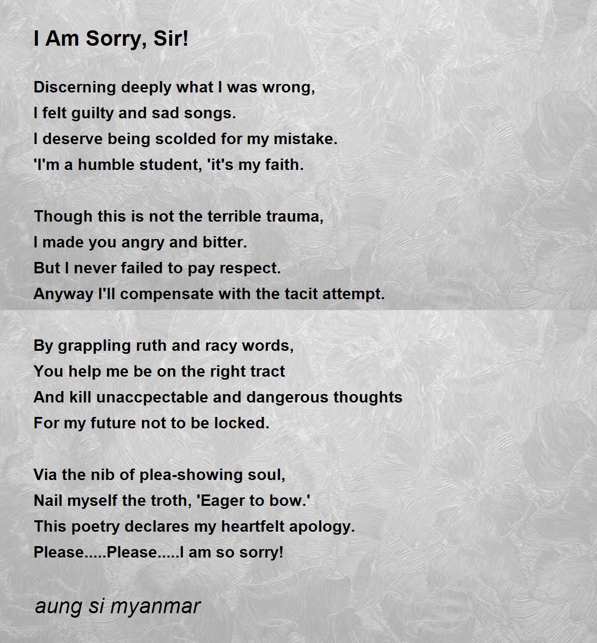 I Am Sorry Sir By Aung Si Myanmar I Am Sorry Sir Poem