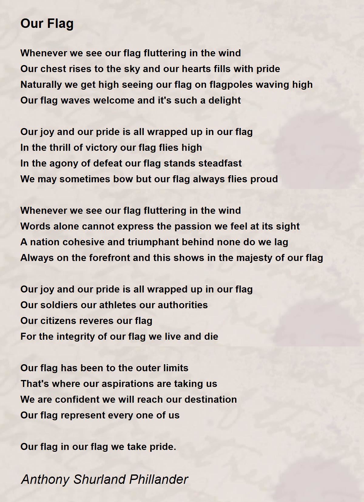 Our Flag Our Flag Poem by Anthony Shurland Phillander