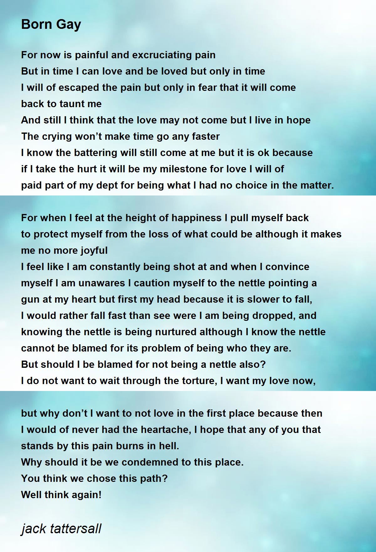 Born Gay Born Gay Poem by jack tattersall