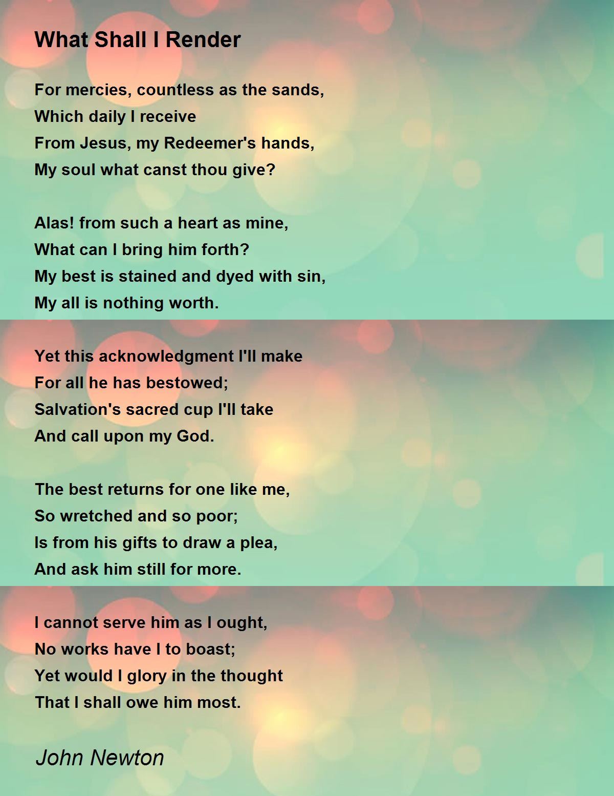 What Shall I Render Poem by John Newton - Poem Hunter