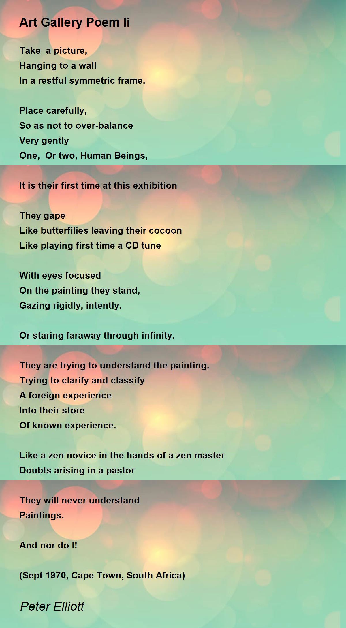 Art Gallery Poem Ii Art Gallery Poem Ii Poem by Peter Elliott