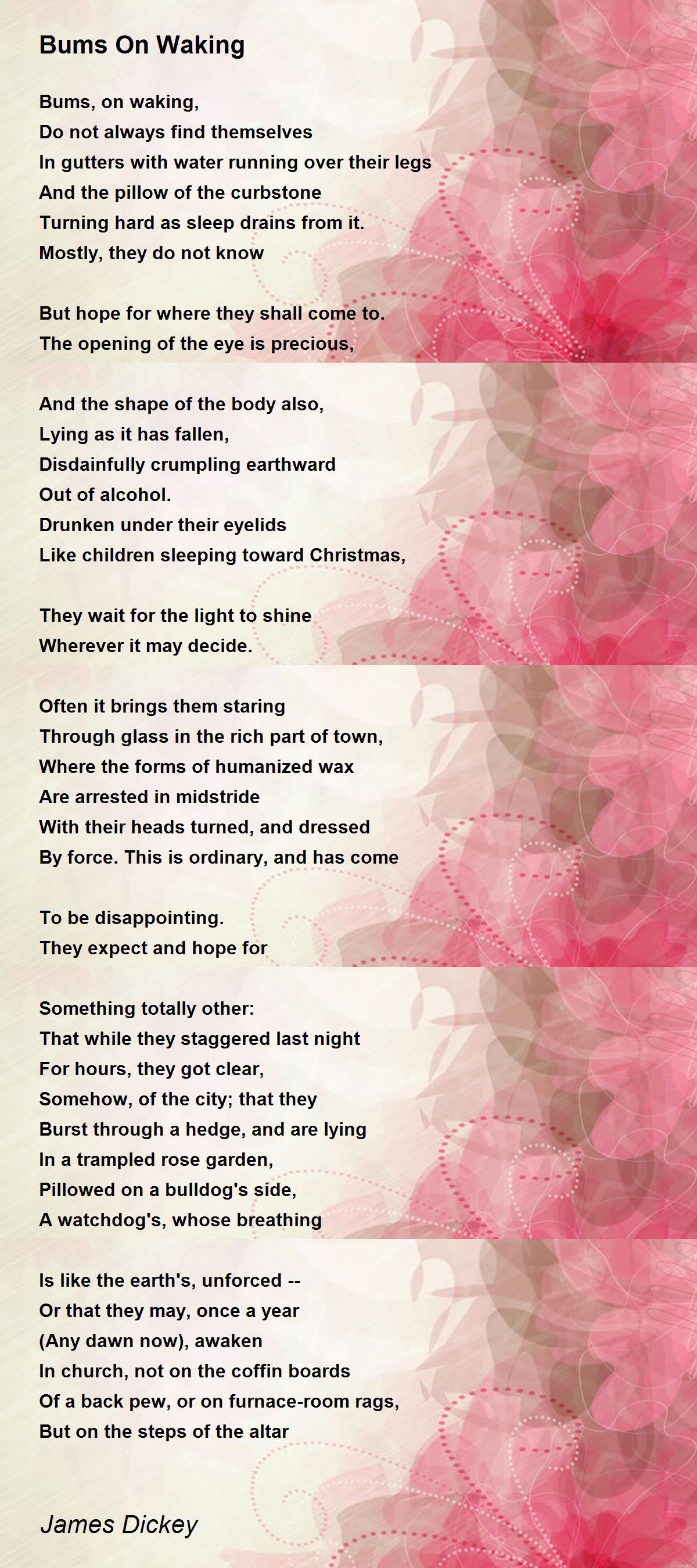 Bums On Waking Poem by James Dickey Poem Hunter