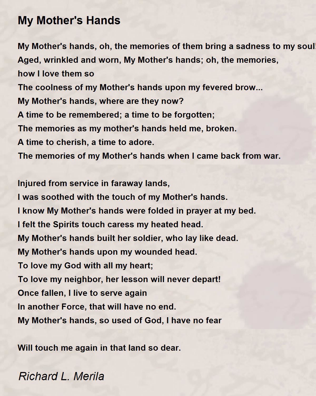 My Mother's Hands My Mother's Hands Poem by Richard L. Merila