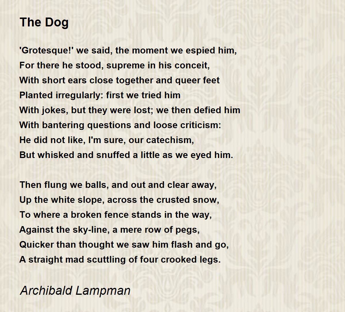 The Dog The Dog Poem by Archibald Lampman