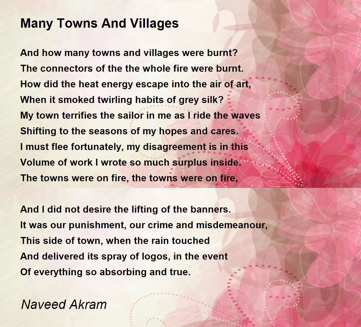 Many Towns And Villages Poem by Naveed Akram Poem Hunter