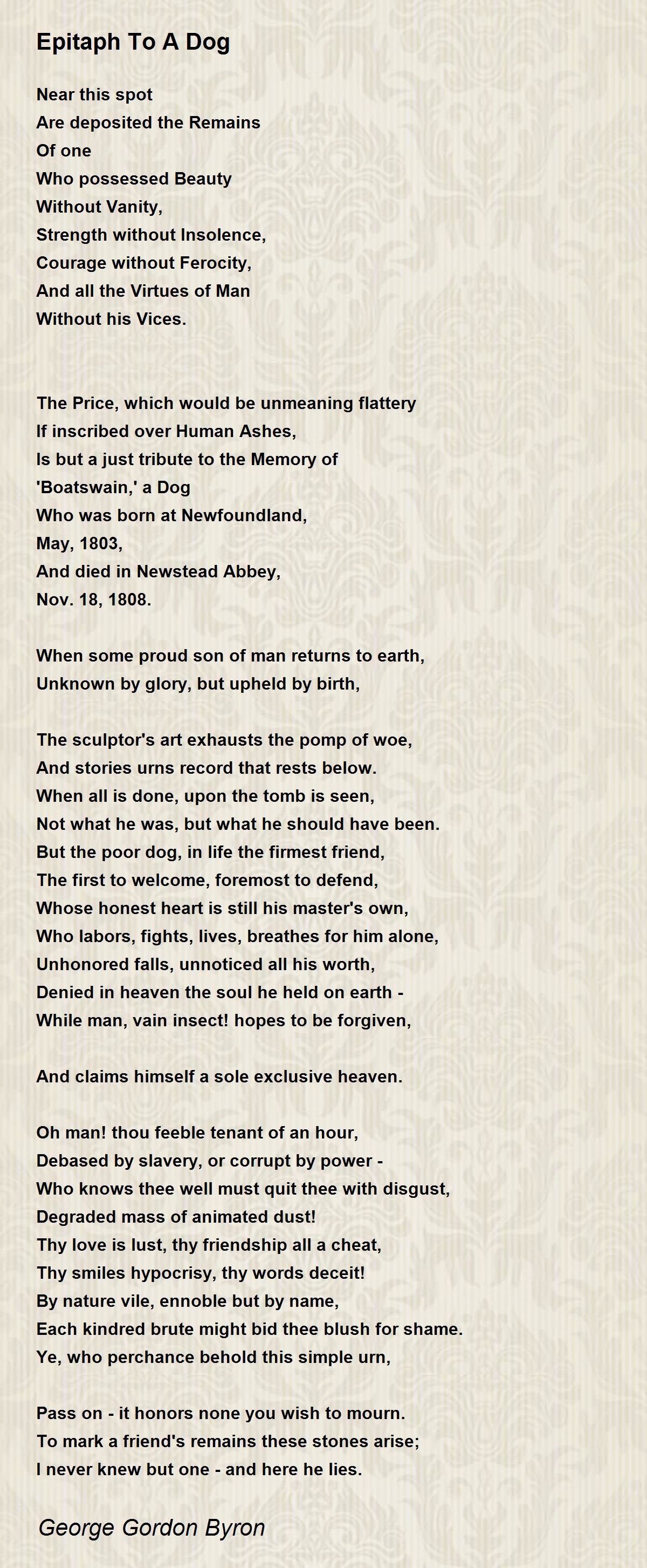 Epitaph To A Dog Epitaph To A Dog Poem by Gordon Byron
