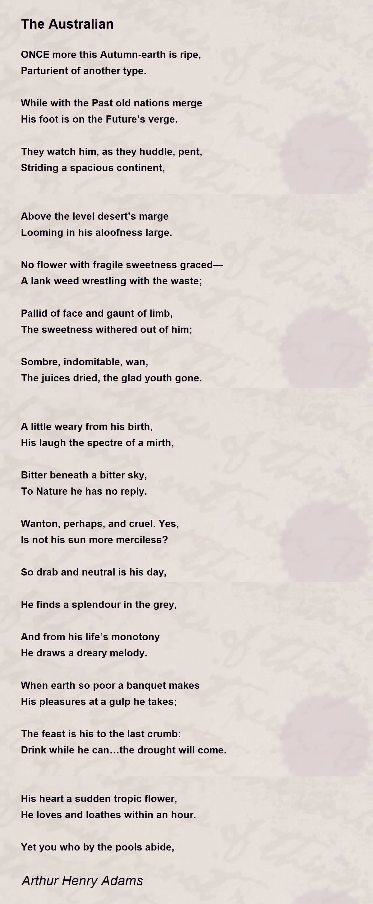 The Australian The Australian Poem by Arthur Henry Adams